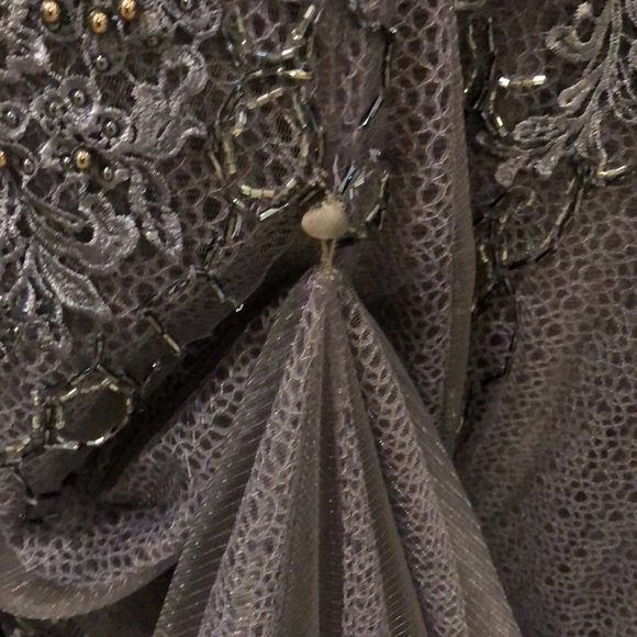 🎊Jovani Crystal bead embellished lace lined mermaid racer open mesh gown + bag - Picture 8 of 16